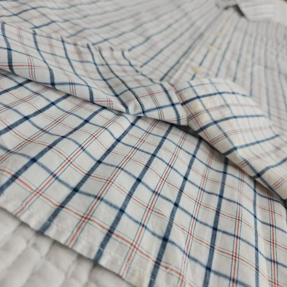 Banana Republic Shirt Men's XL Red White Blue Windowpane‎ Soft Wash Slim Fit EUC